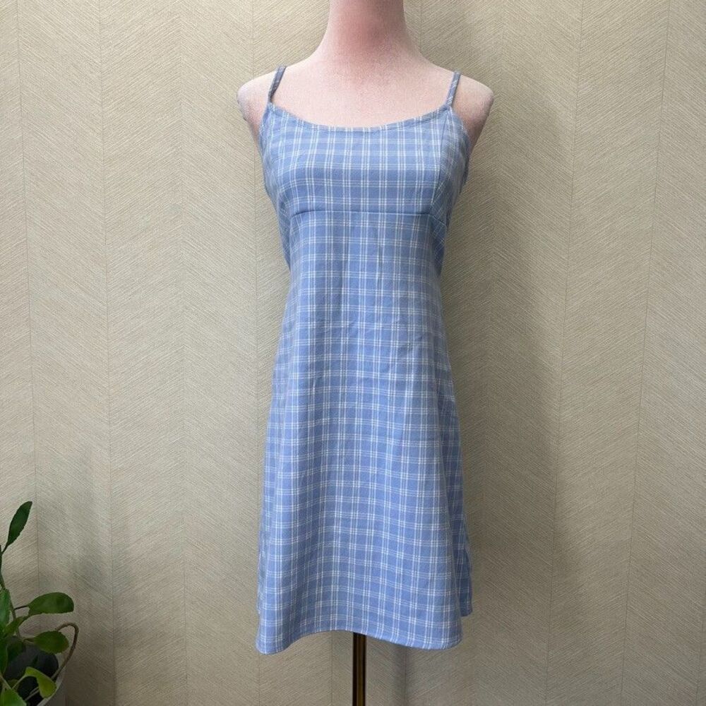 Brandy Melville Blue White Plaid Picnic Pencil Mini Dress Womens Size XS